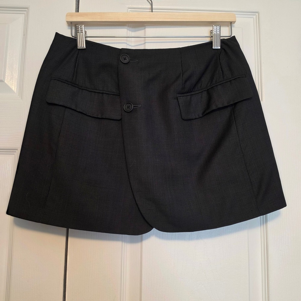 Havre Studio Micro Check Asymmetrical Wrap Mini Skirt Dark Grey Black Size Small